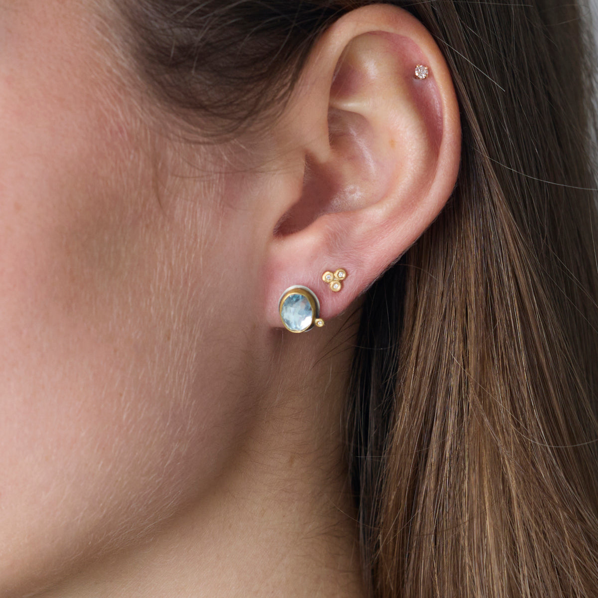 Topaz Stud Earrings with Diamond Dot