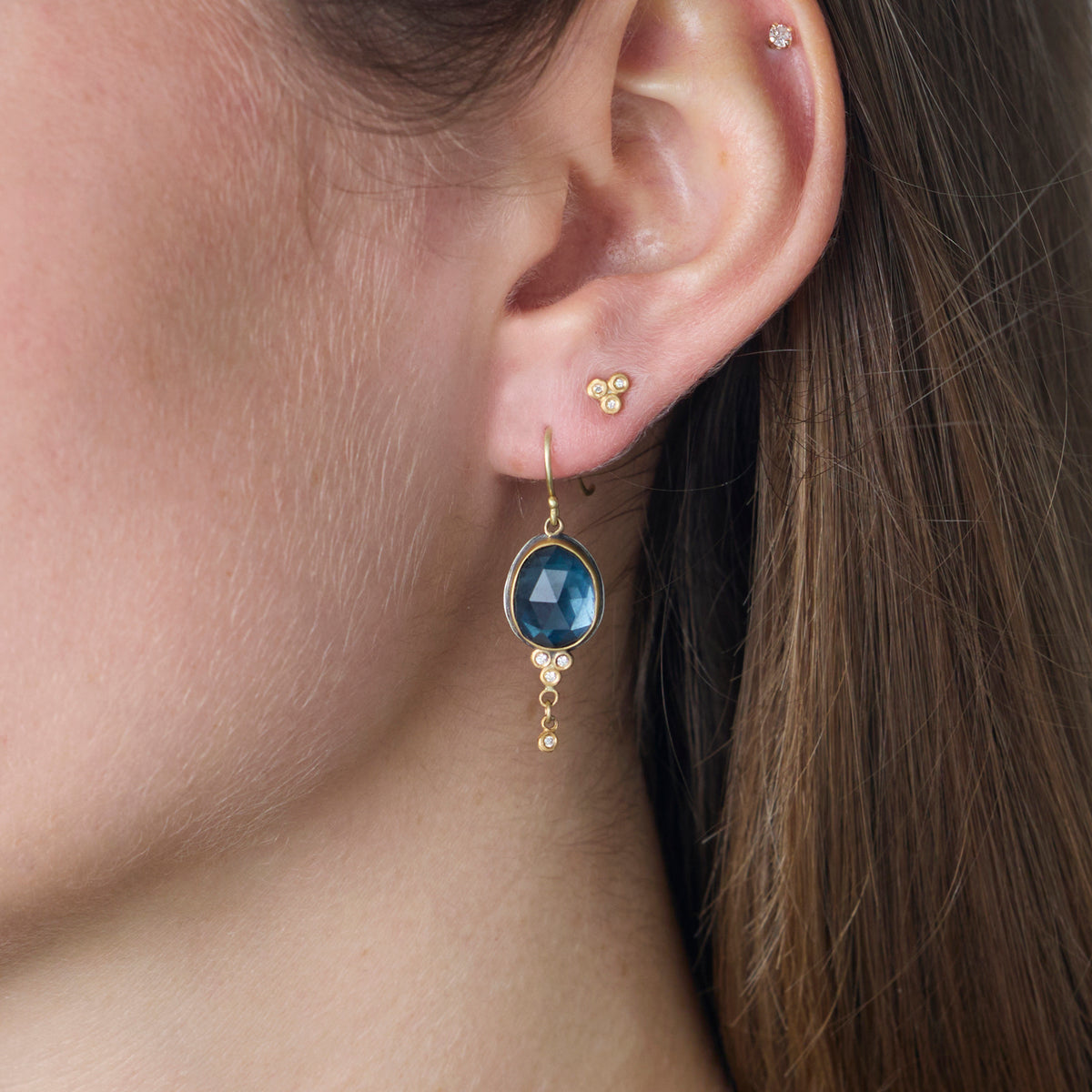 London Blue Topaz Drop Earrings with Diamonds