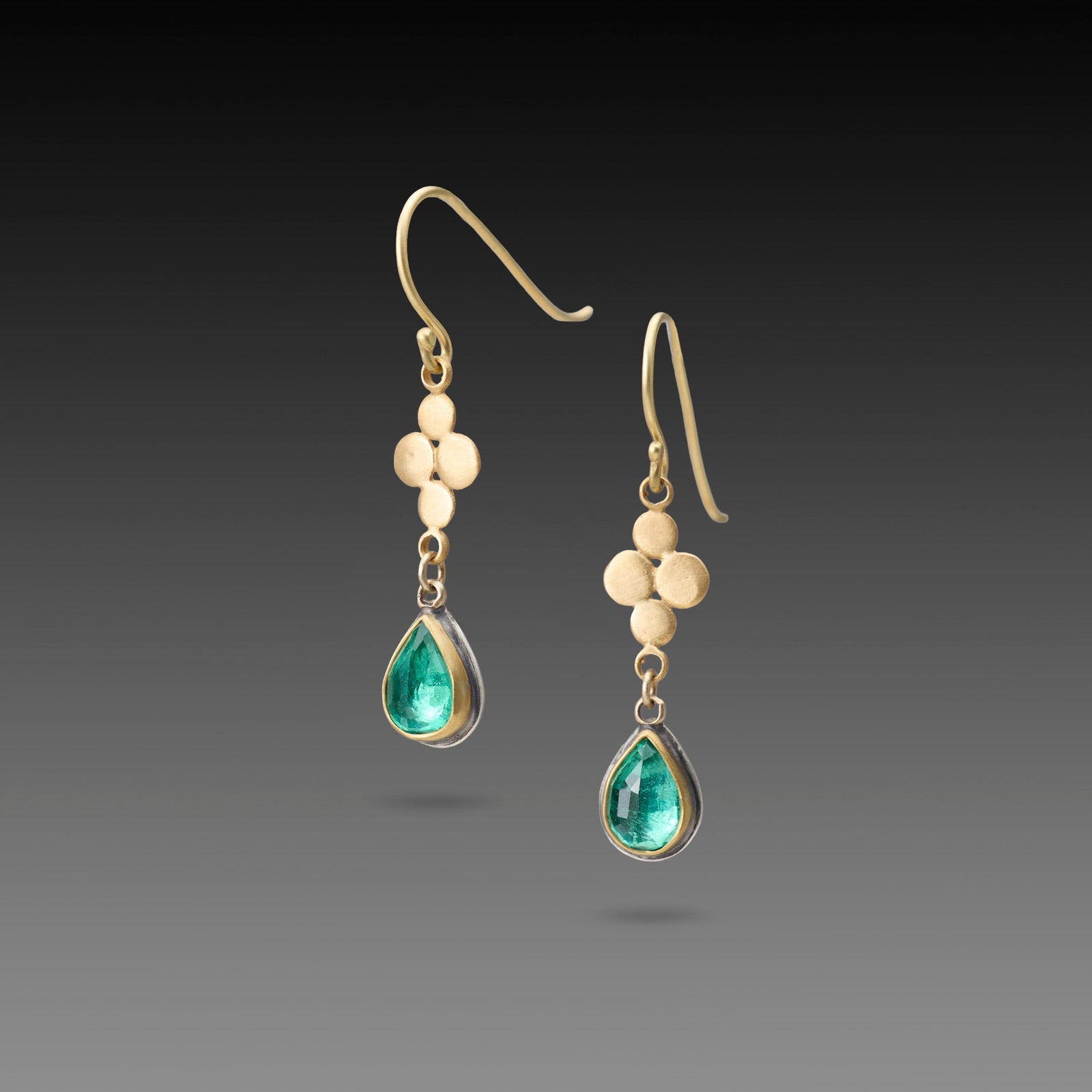 Emerald Teardrop Earrings with Gold Quad