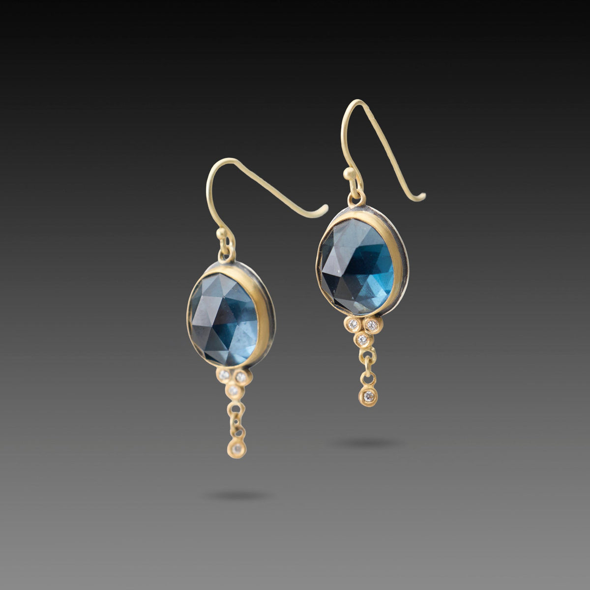 London Blue Topaz Drop Earrings with Diamonds