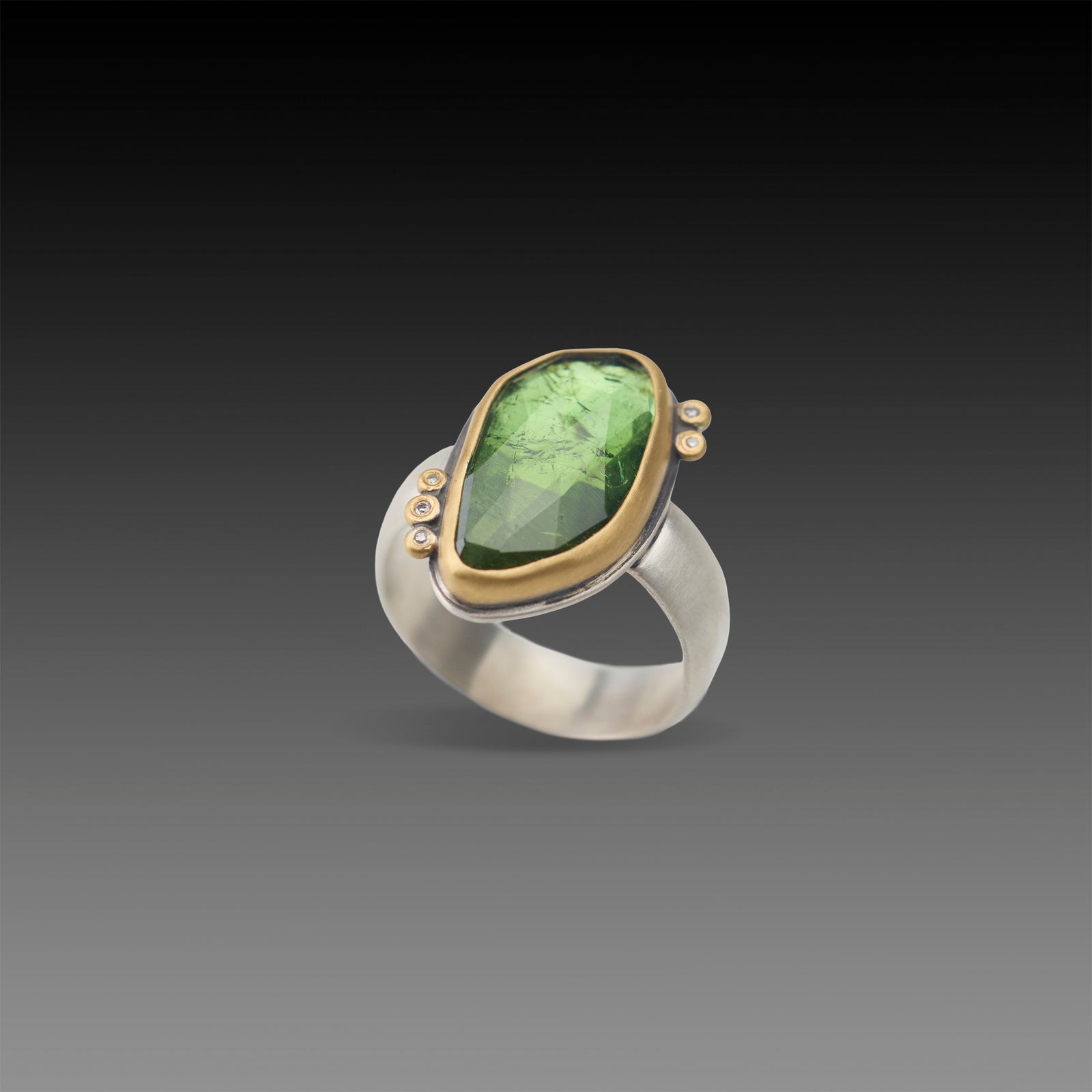 Spring Green Tourmaline Ring with Diamonds