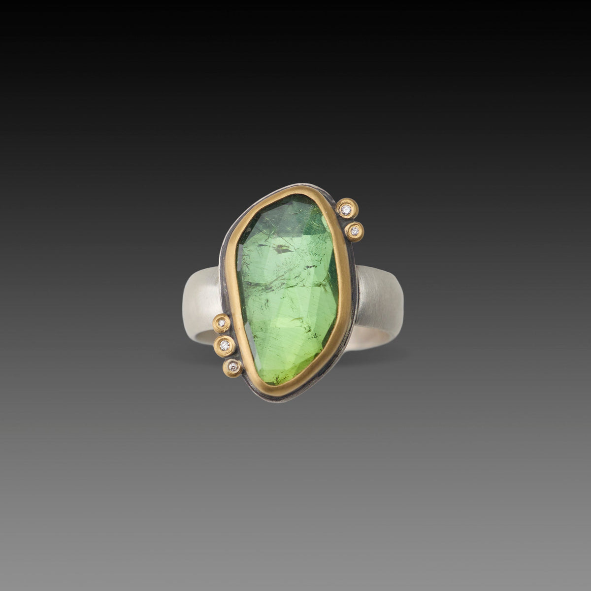 Spring Green Tourmaline Ring with Diamonds
