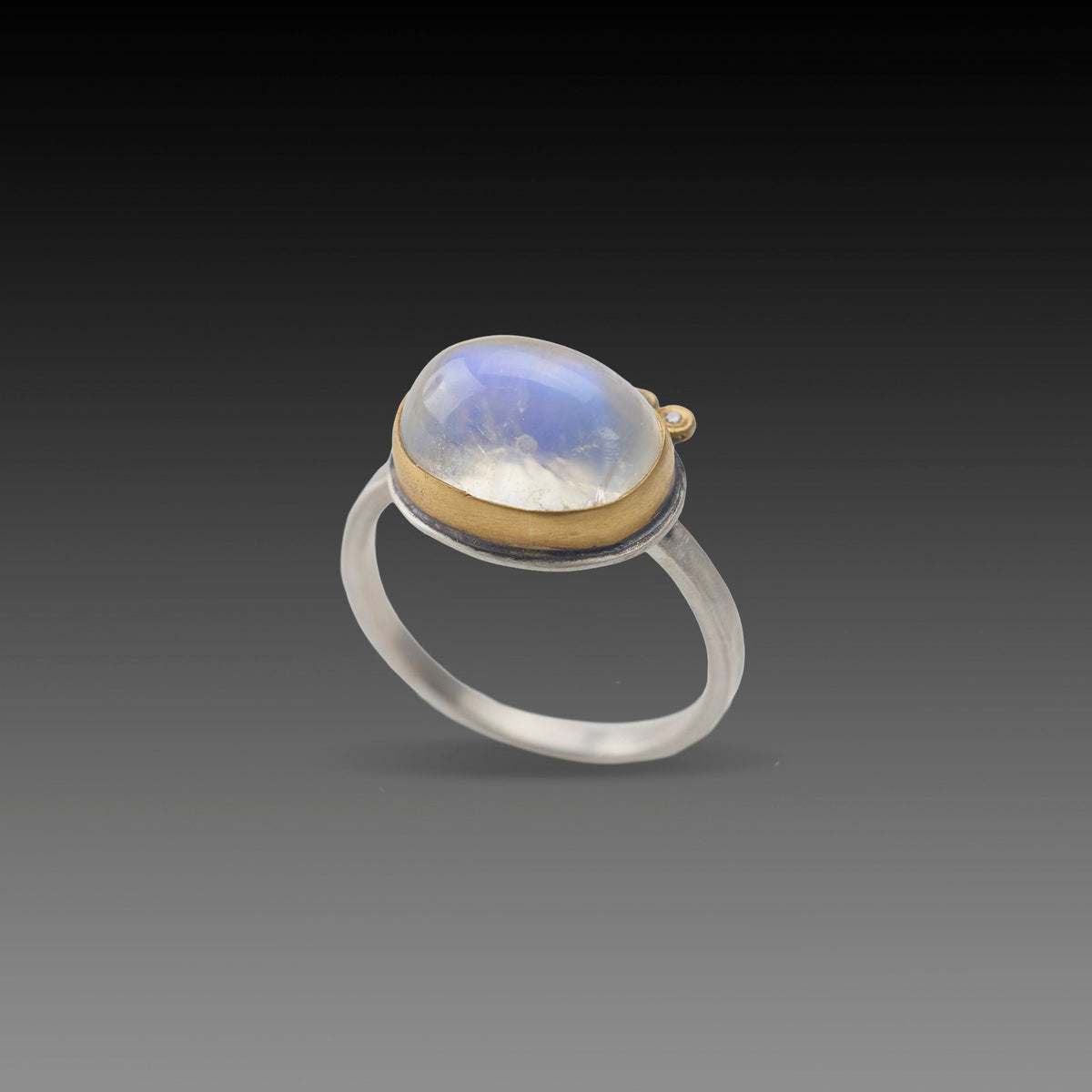 Moonstone Ring with Diamond Duo