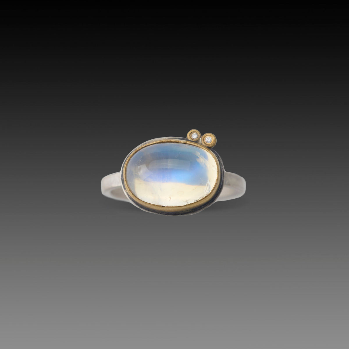 Moonstone Ring with Diamond Duo