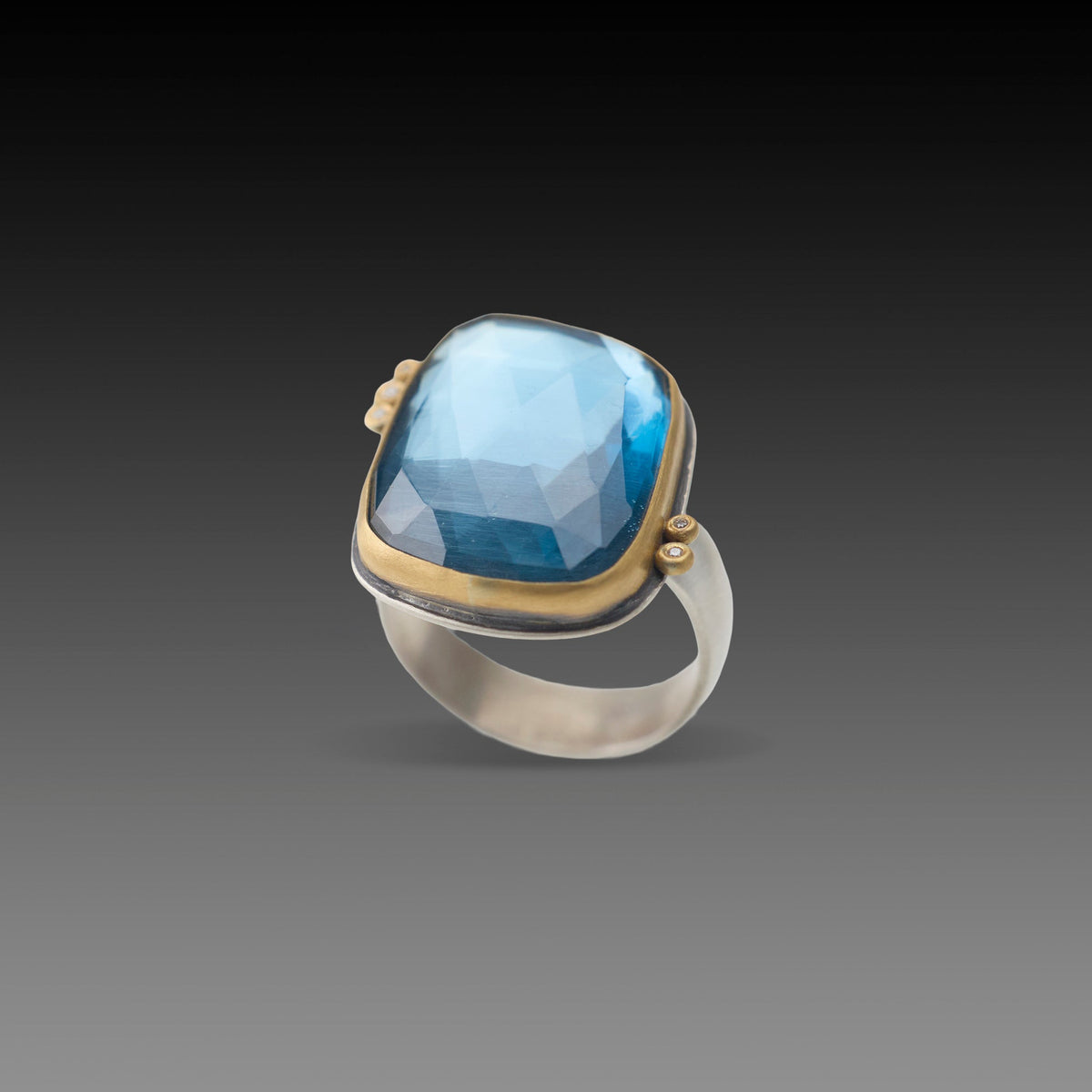London Blue Topaz Statement Ring with Diamonds