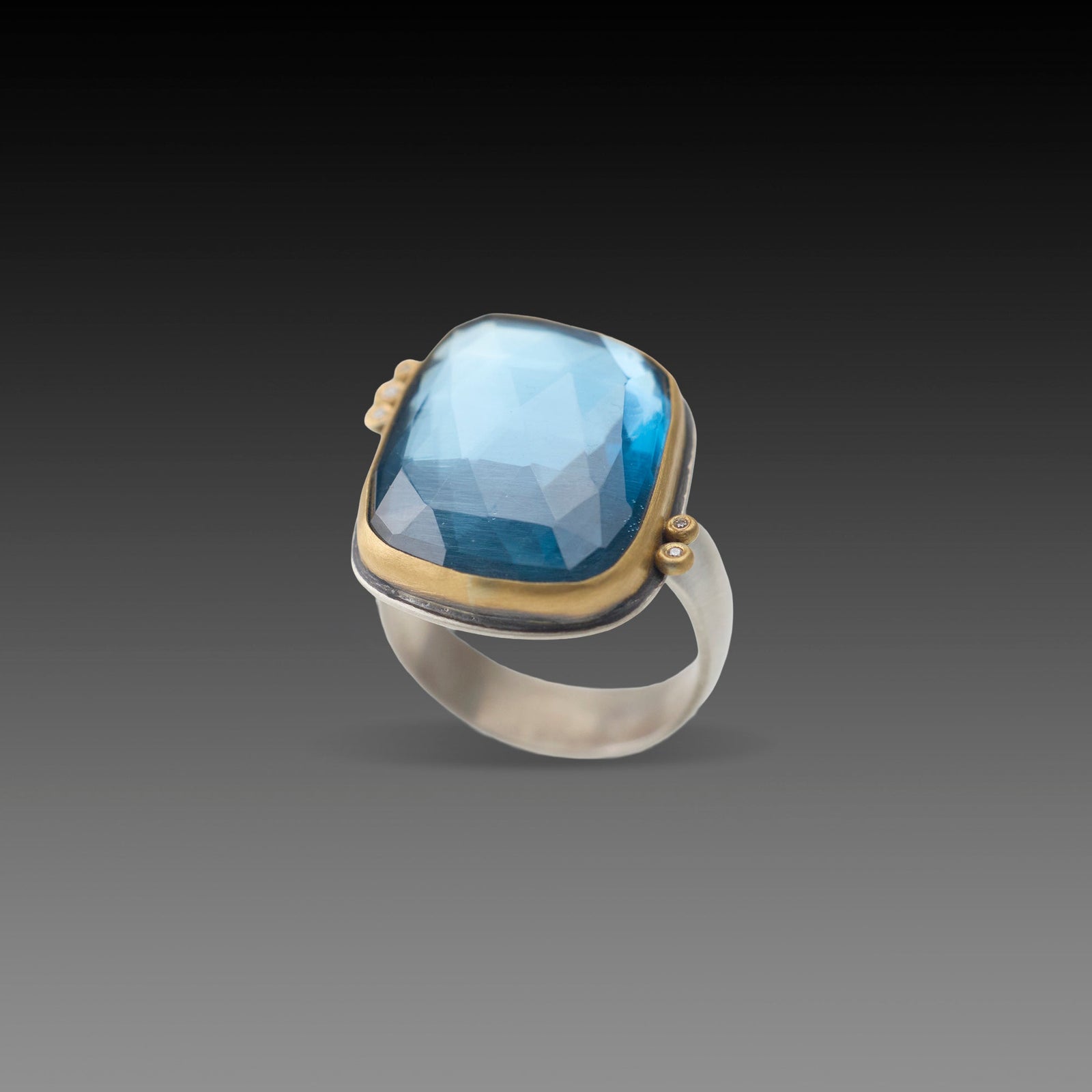 London Blue Topaz Statement Ring with Diamonds