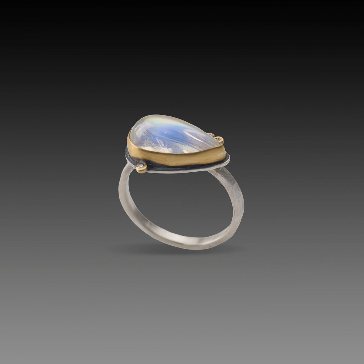 East West Moonstone Teardrop Ring with Diamonds