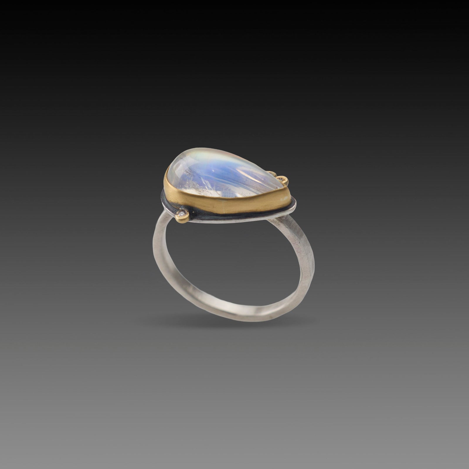 East West Moonstone Teardrop Ring with Diamonds