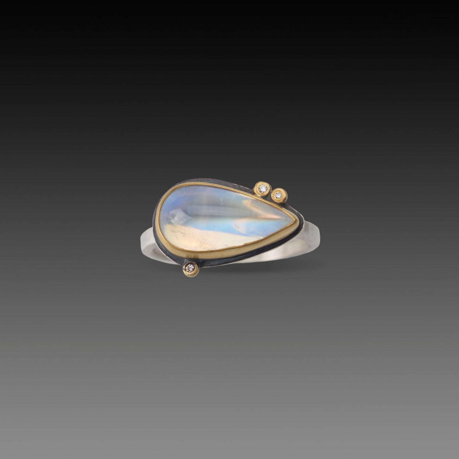 East West Moonstone Teardrop Ring with Diamonds