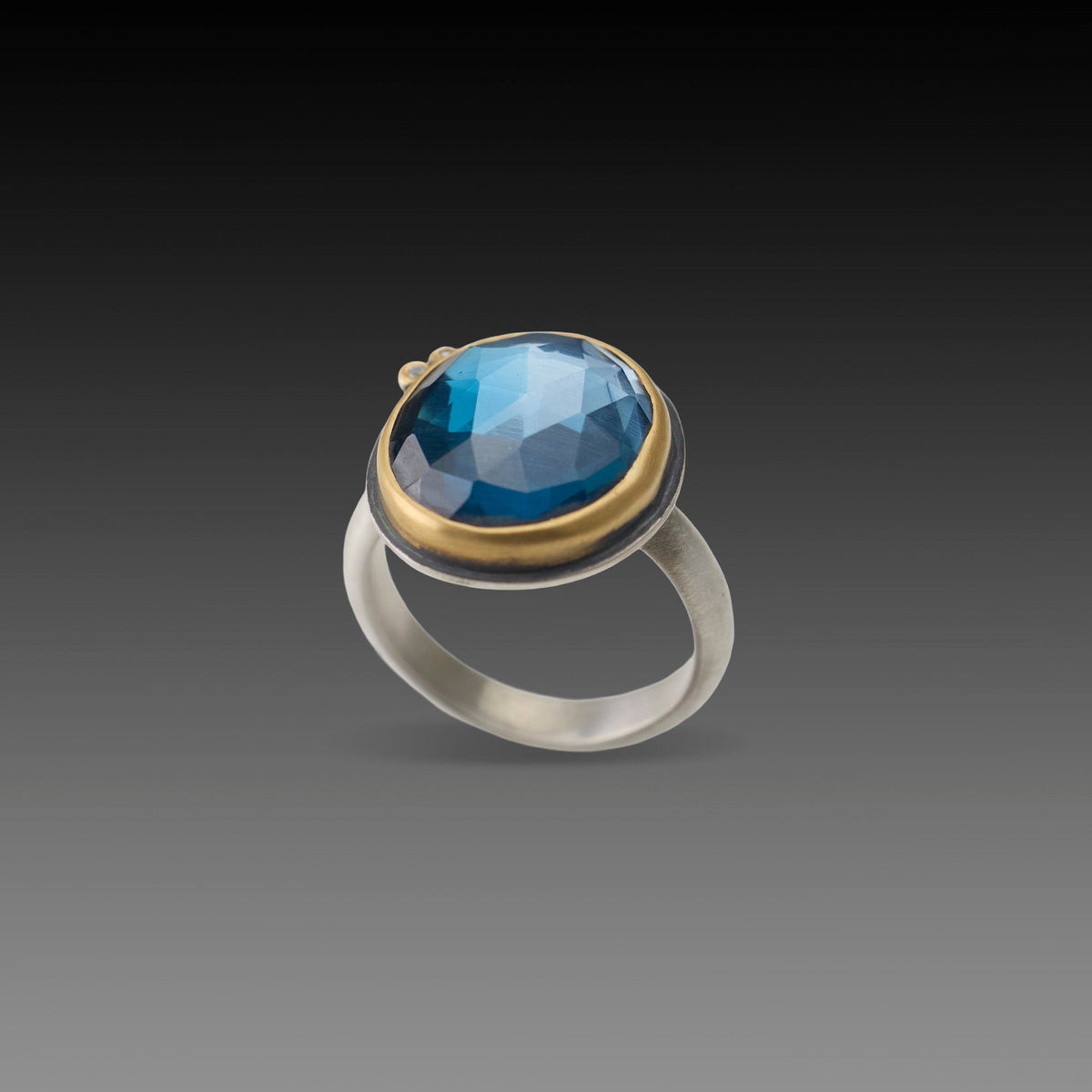 London Blue Topaz Ring with Diamond Duo