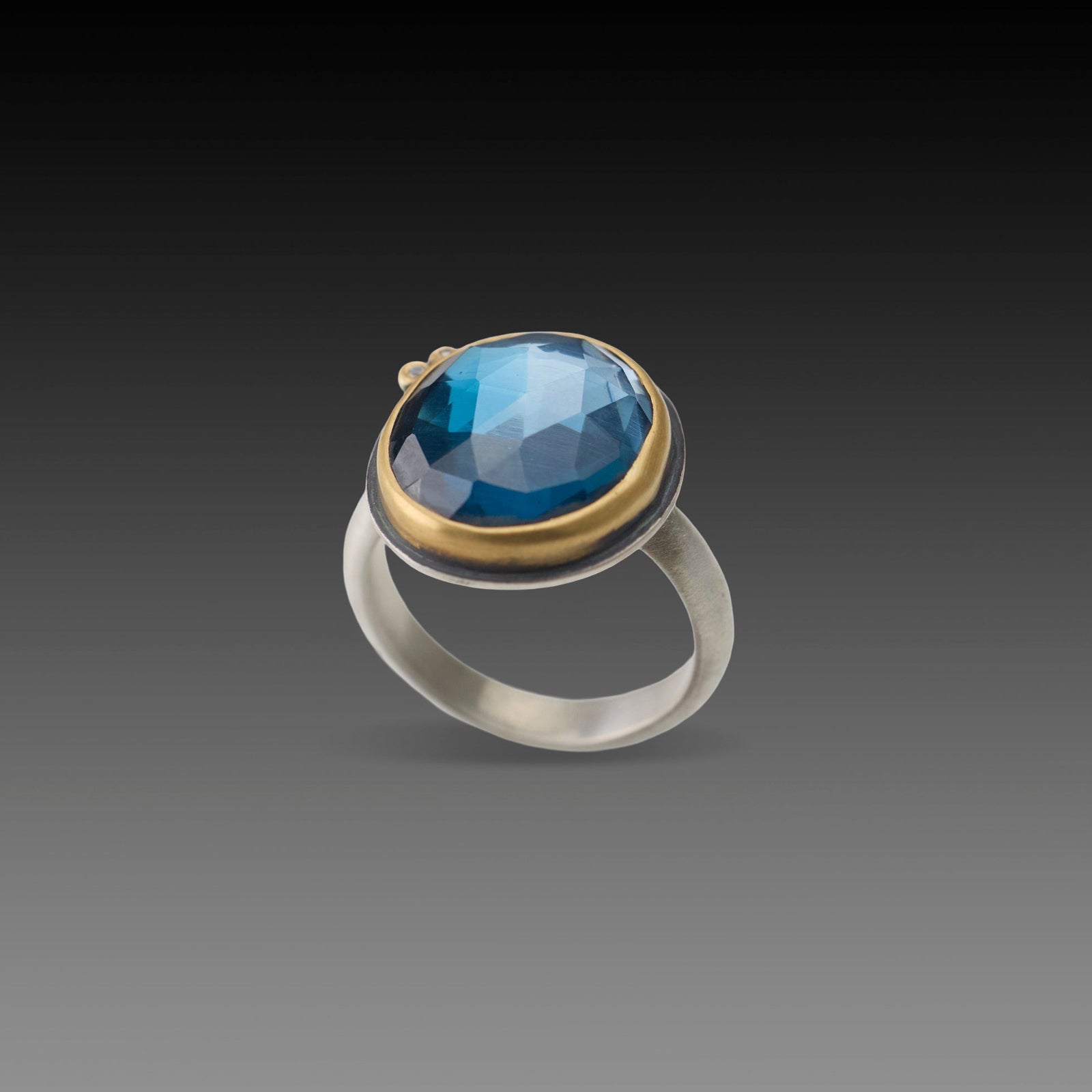 London Blue Topaz Ring with Diamond Duo