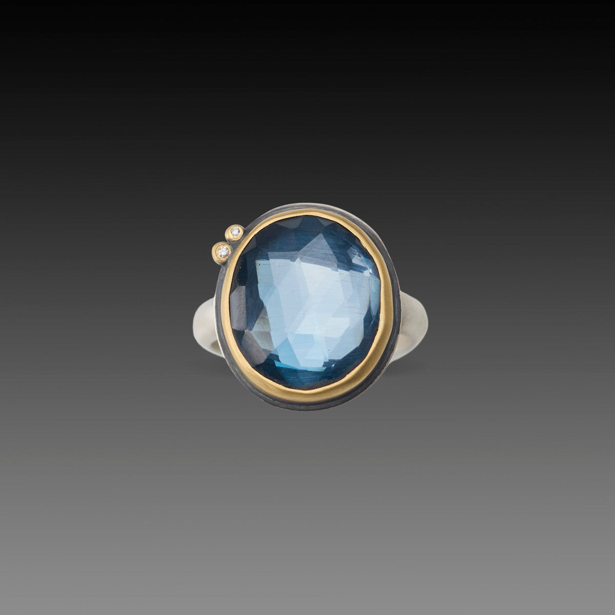 London Blue Topaz Ring with Diamond Duo
