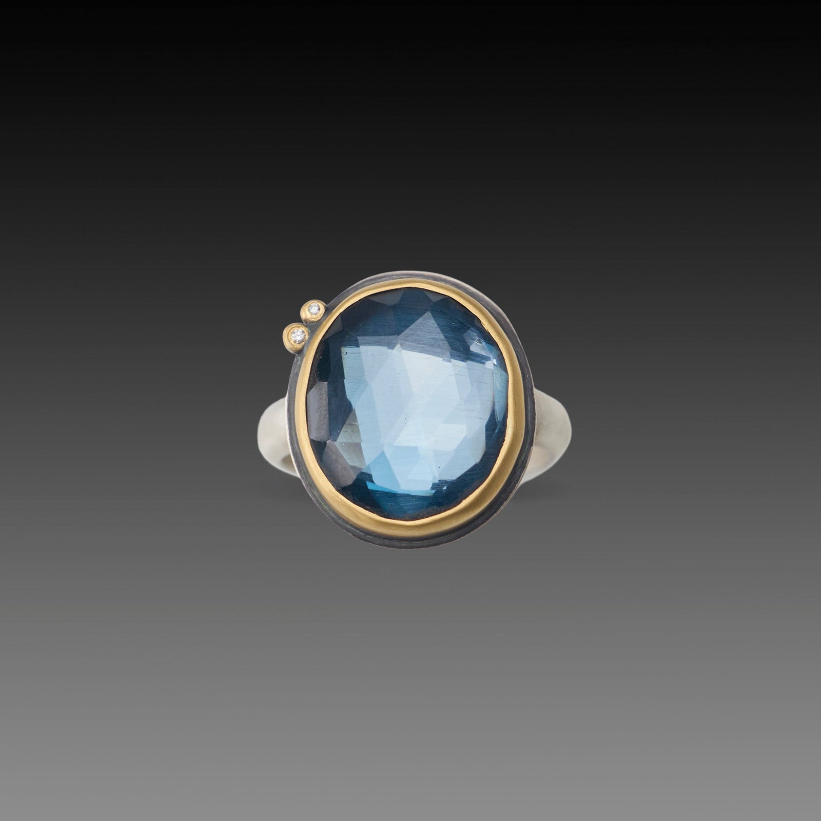 London Blue Topaz Ring with Diamond Duo