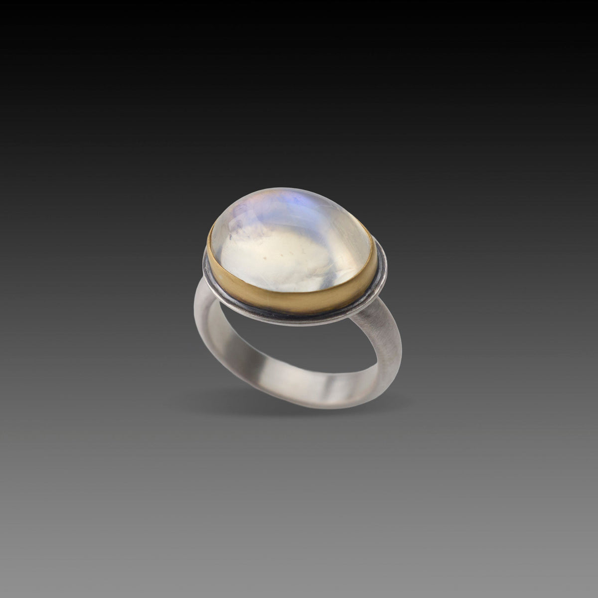 Moonstone Ring with Diamond Duo