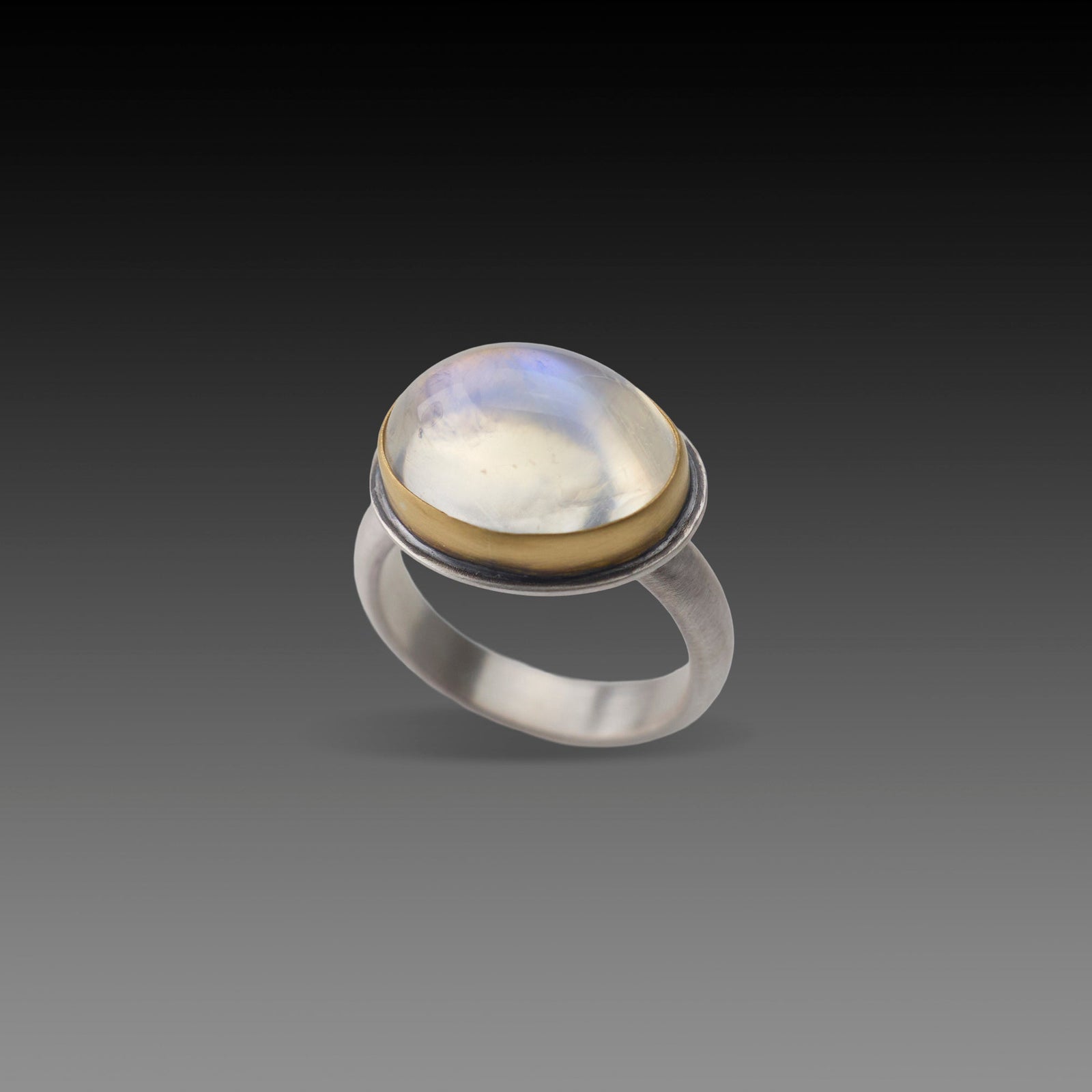 Moonstone Ring with Diamond Duo