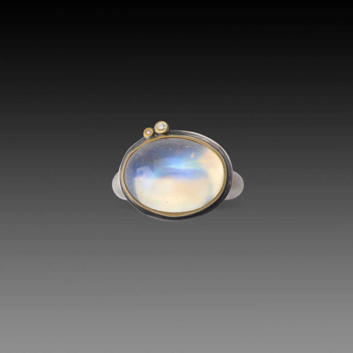 Moonstone Ring with Diamond Duo
