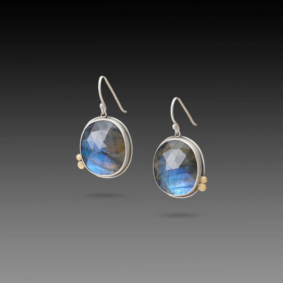 Labradorite Earrings with Gold Dots