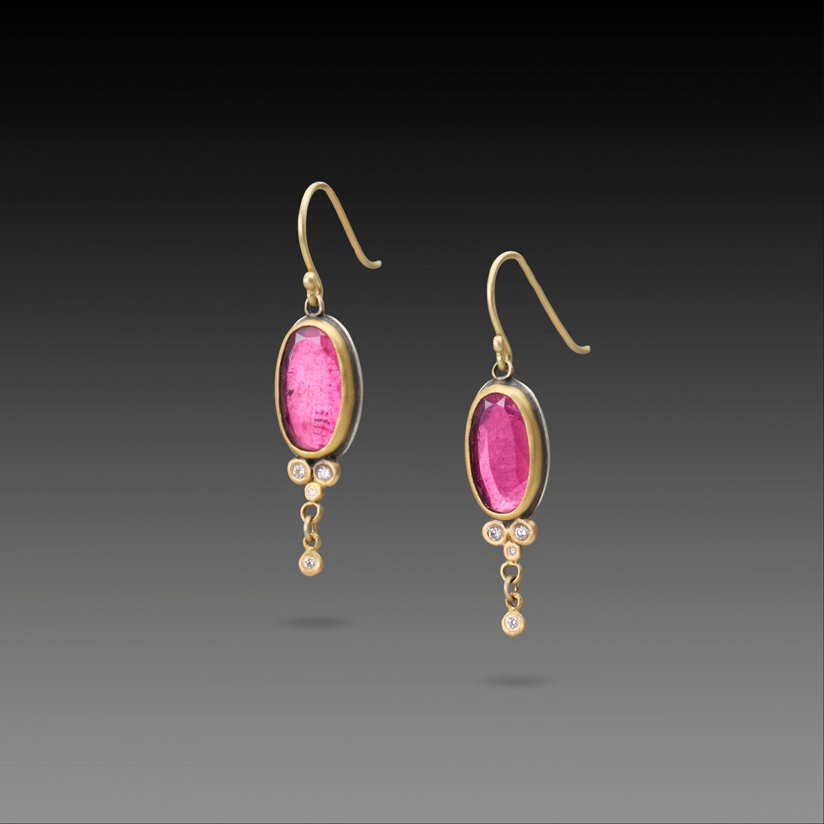 Magenta Tourmaline Earrings with Diamonds
