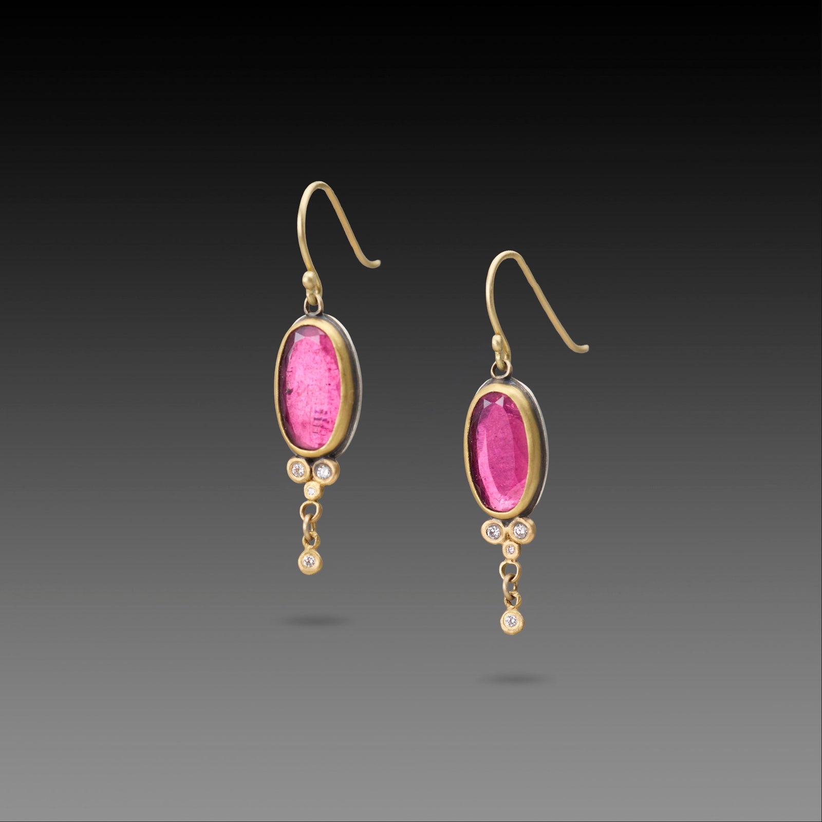 Magenta Tourmaline Earrings with Diamonds