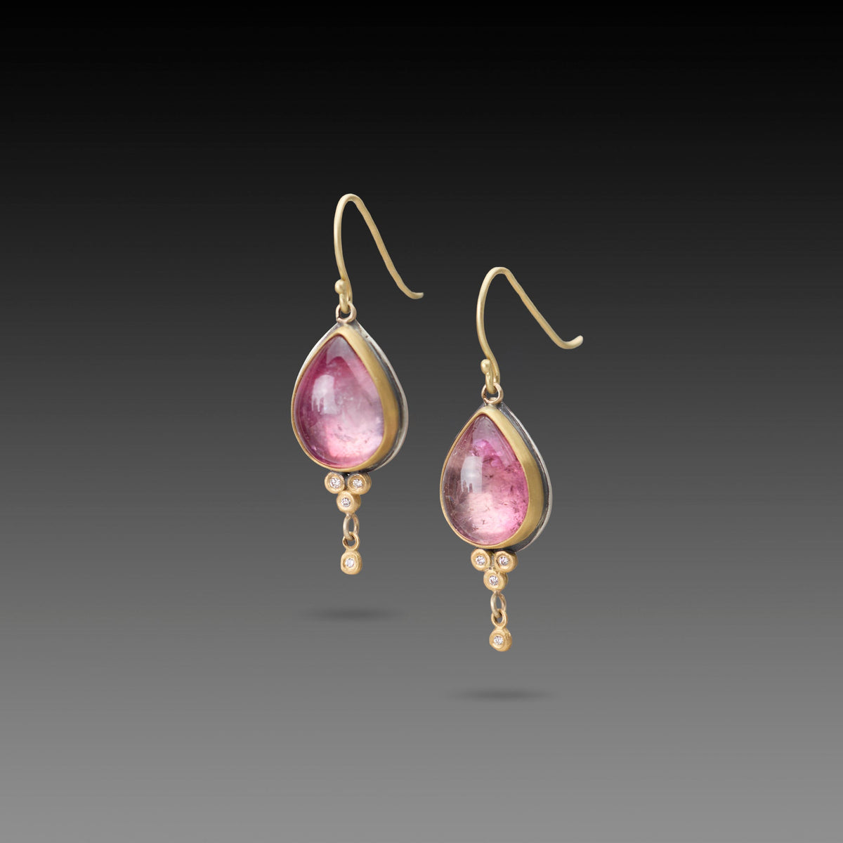 Pink Tourmaline Teardrop Earrings with Diamonds
