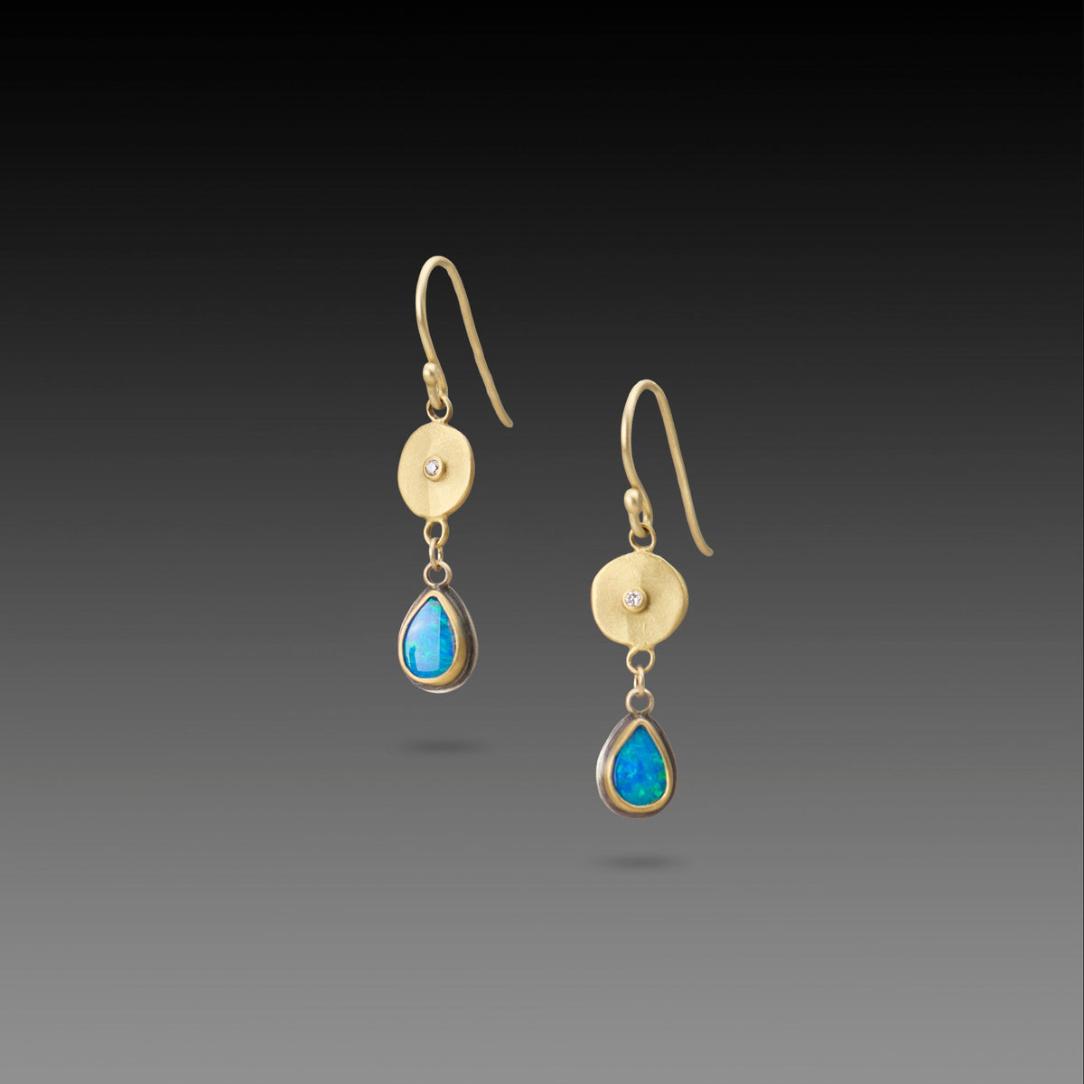 Dainty Australian Opal and 22k Disk Earrings