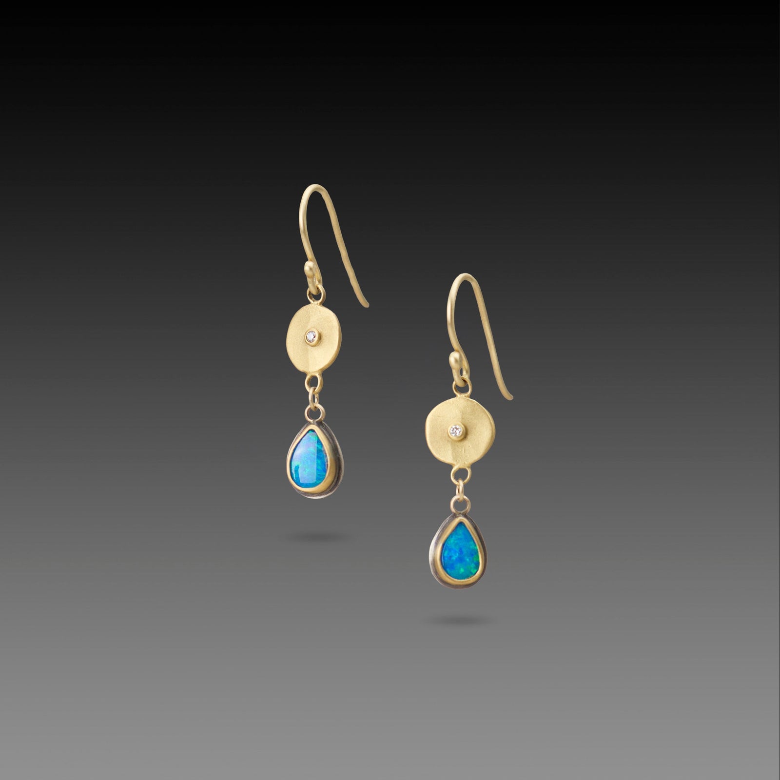 Dainty Australian Opal and 22k Disk Earrings