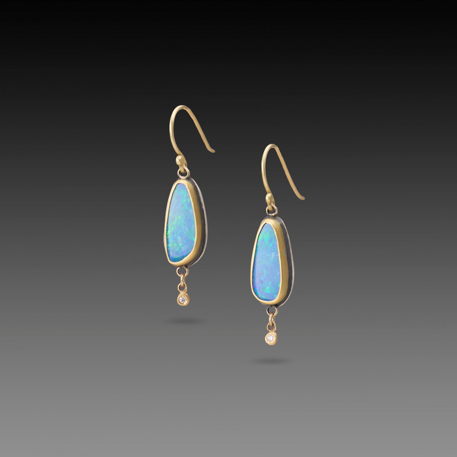 Australian Opal Earrings with Diamond Drops