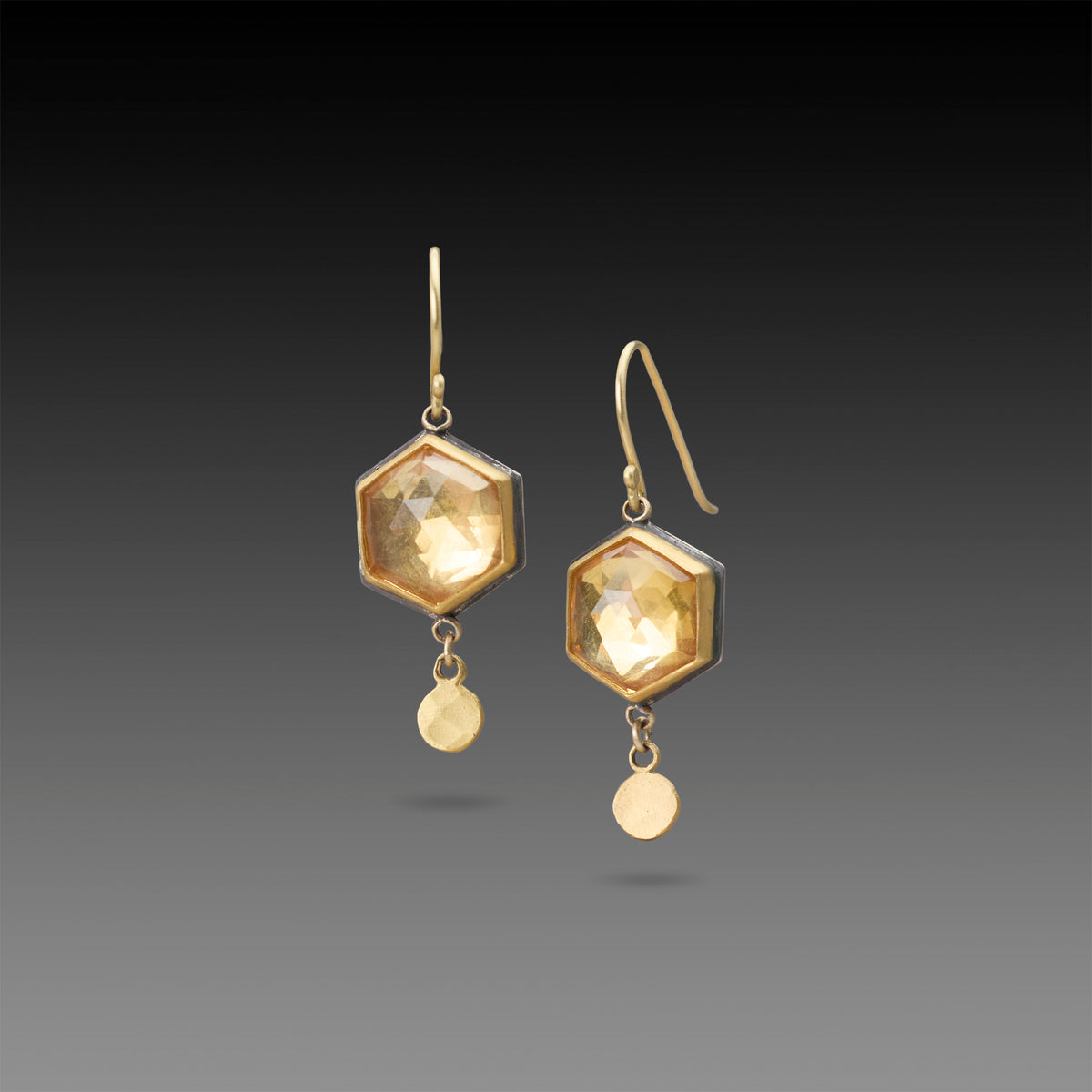 Citrine Hexagon Earrings with 22k Disks
