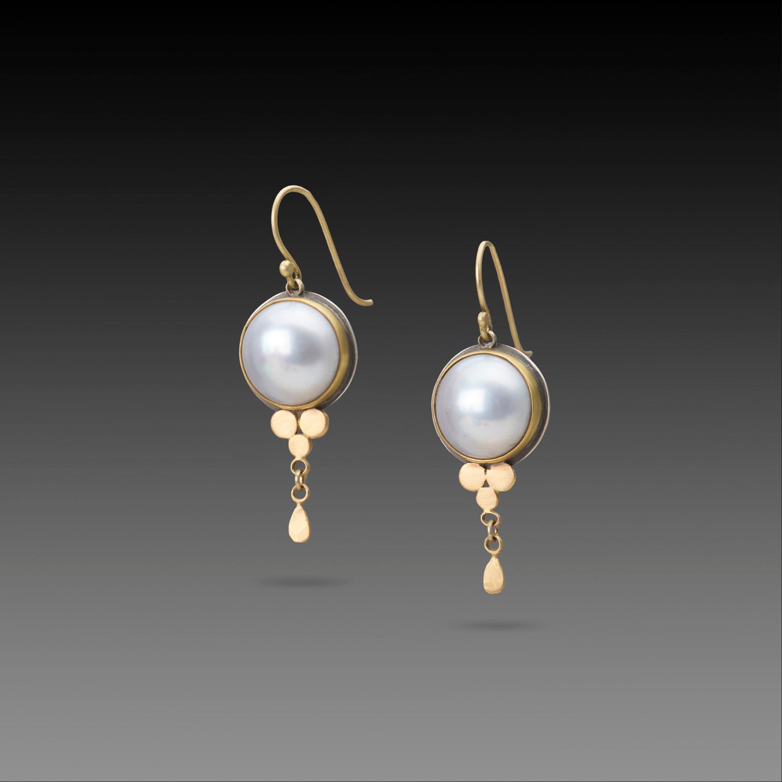 Pearl Drop Earrings with Gold Trios