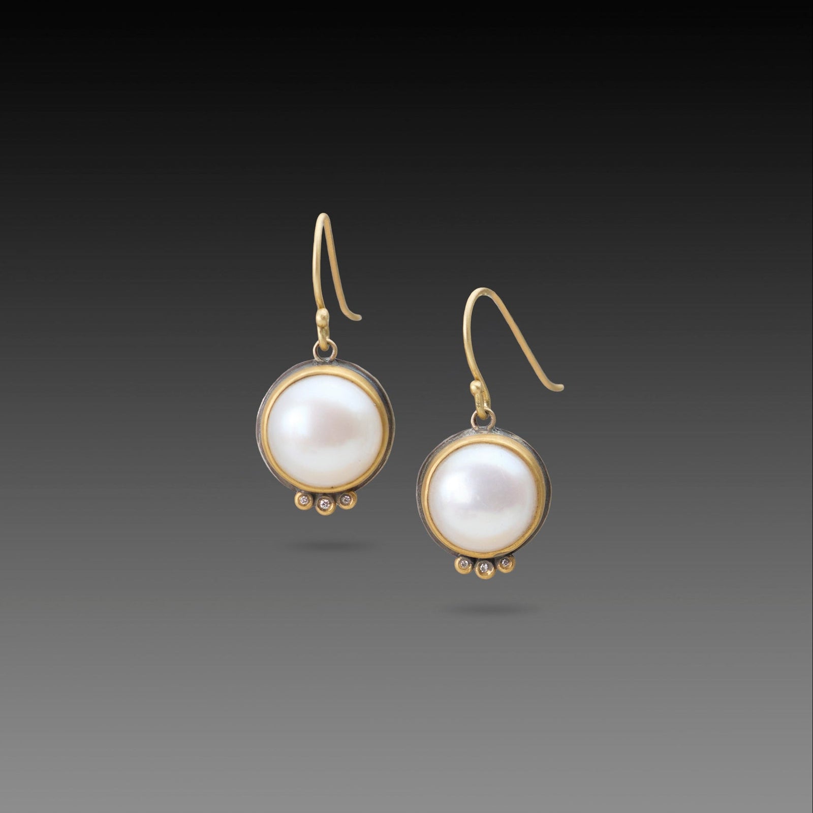 Pearl Drop Earrings with Diamond Trios