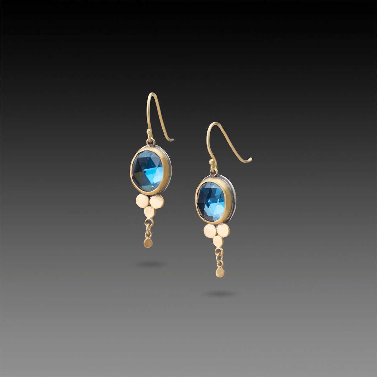 London Blue Topaz Earrings with 22k Disks