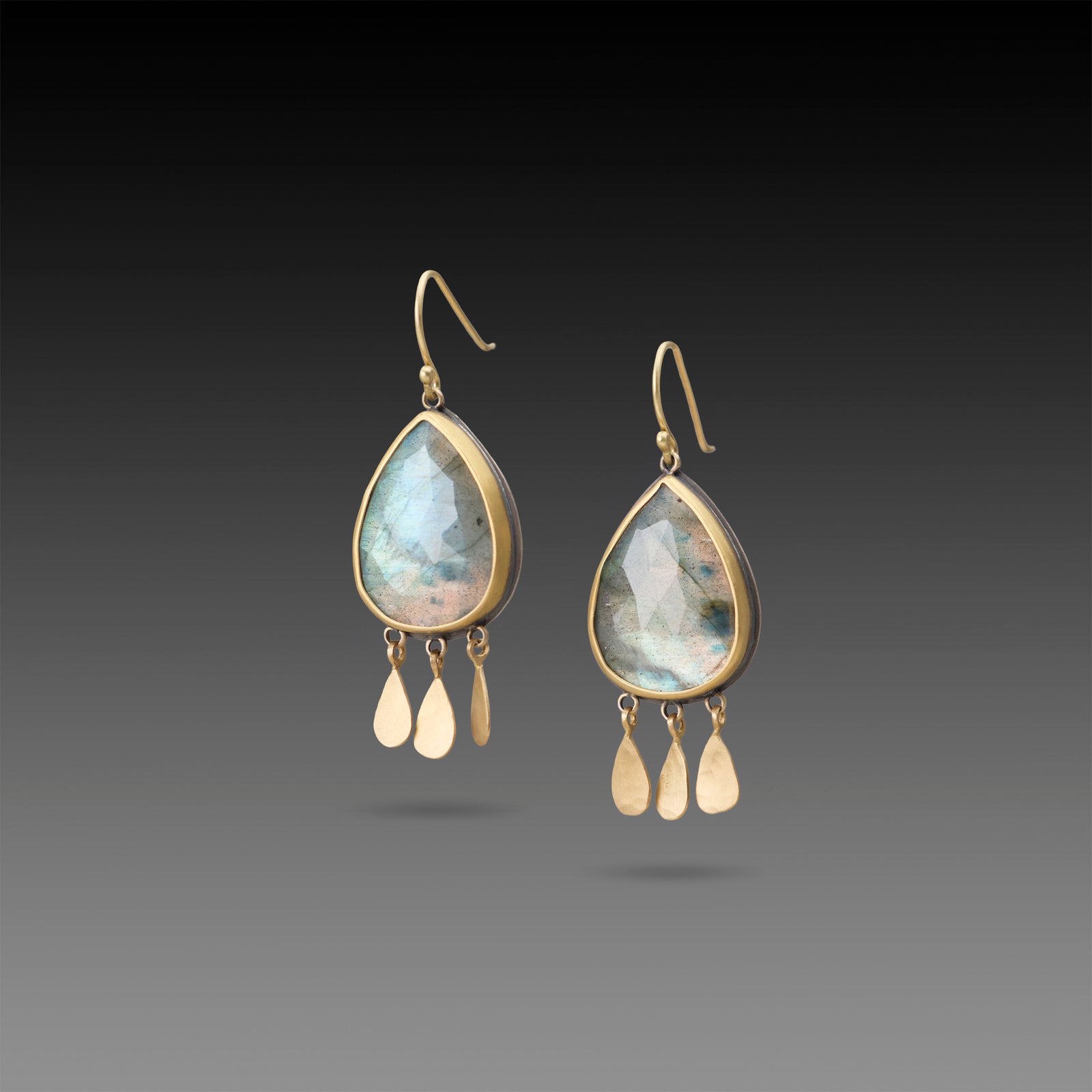 Labradorite Teardrop Earrings with 22k Fringe