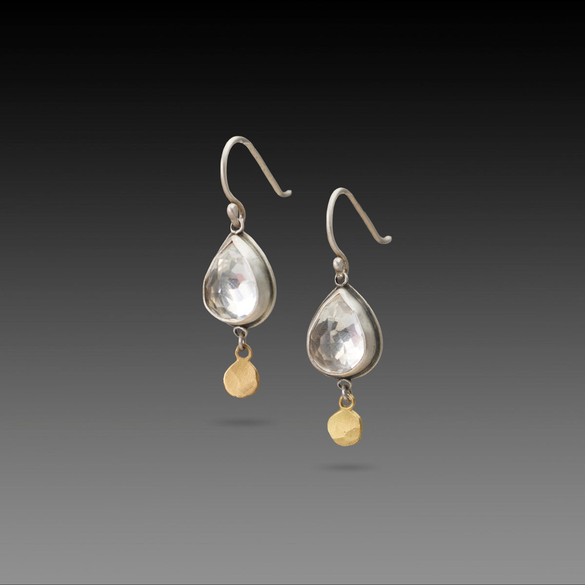 Clear Topaz Teardrop Earrings with 22k Disks