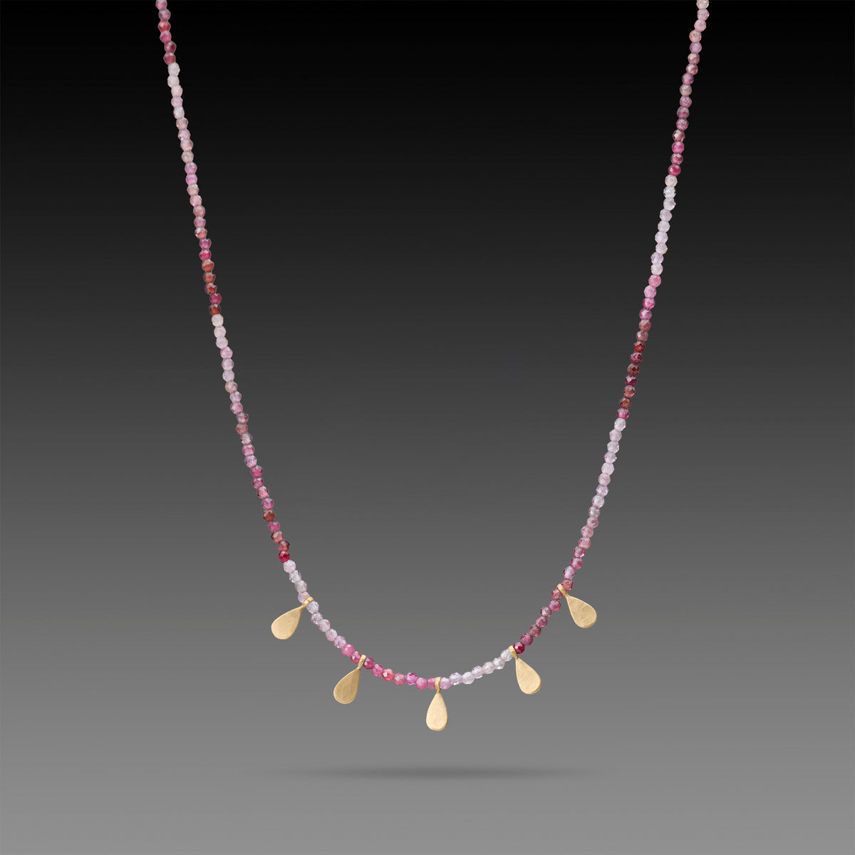 Ombre Spinel Beaded Necklace with 22k Teardrops