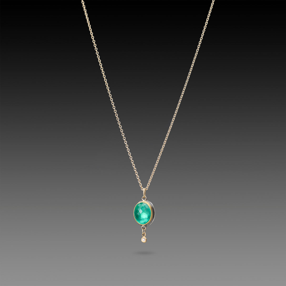 Luminous Emerald Necklace with Diamond Drop