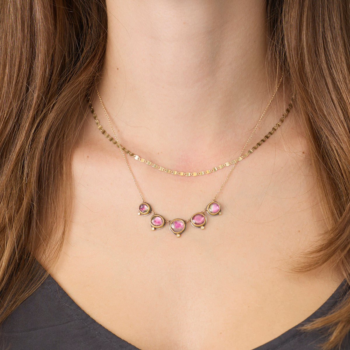 Watermelon Tourmaline Linked Necklace