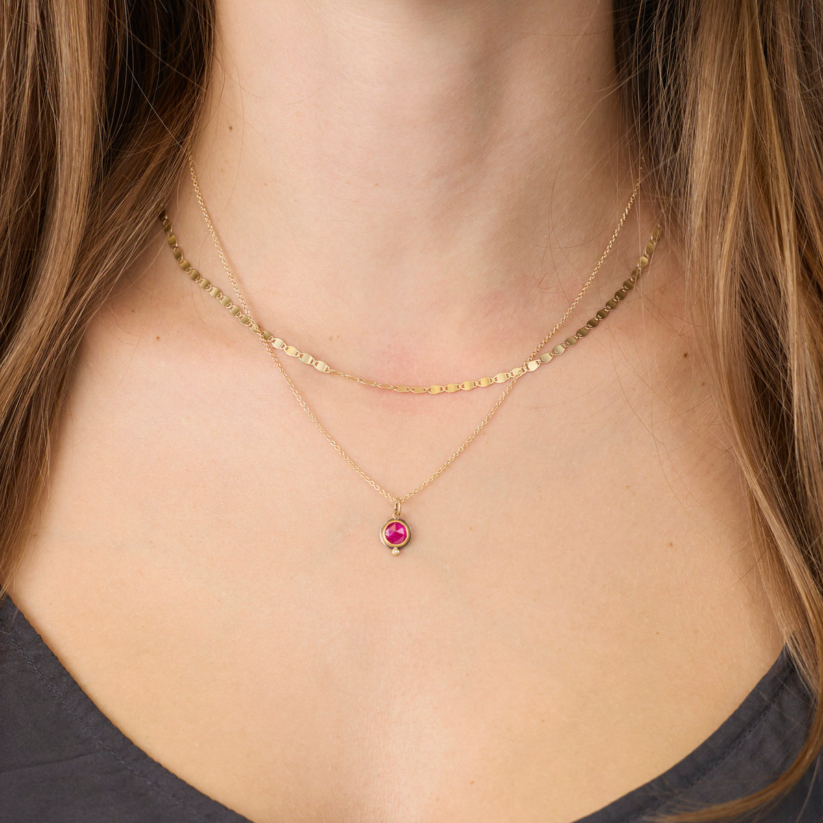 Dainty Ruby Necklace with Diamond