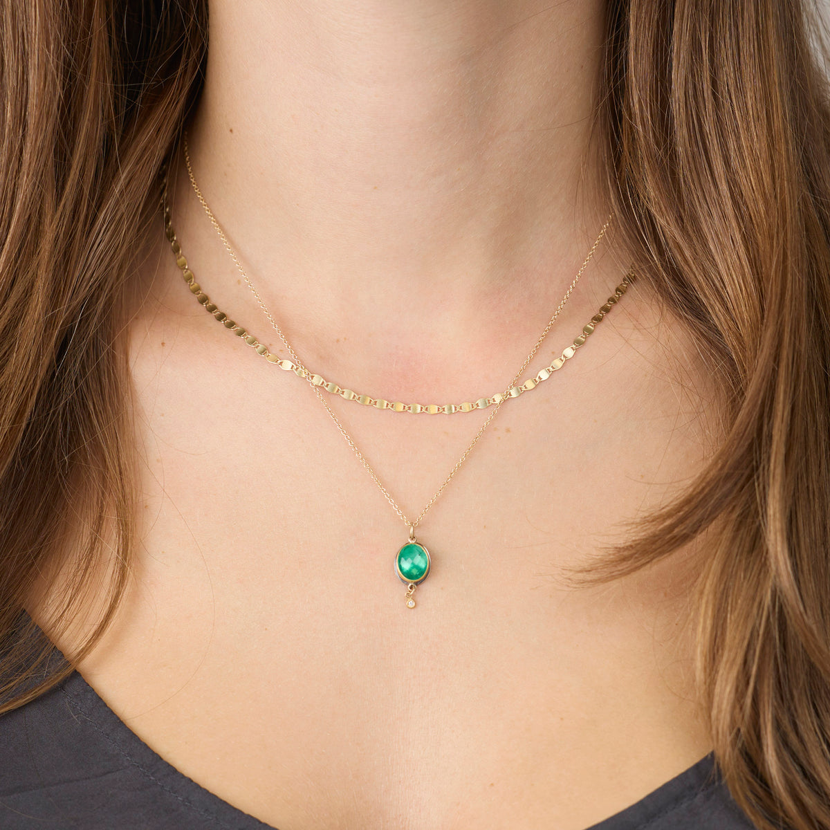 Luminous Emerald Necklace with Diamond Drop