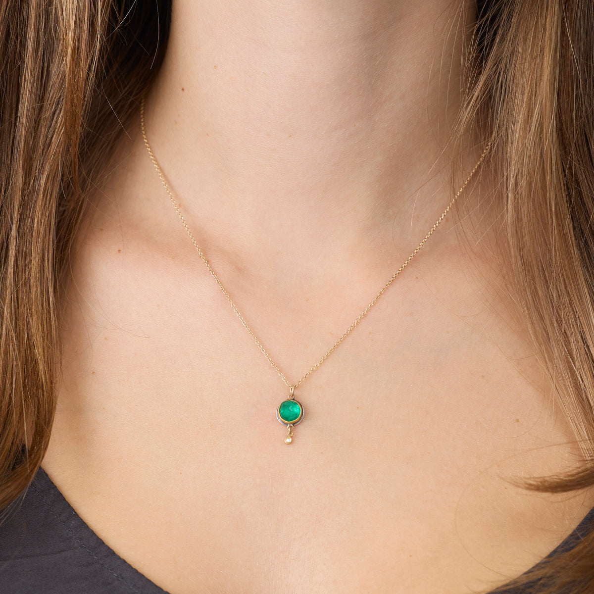 Emerald Necklace with Diamond Drop