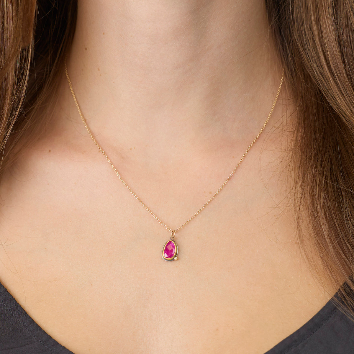 Ruby Raspberry Necklace with Diamond