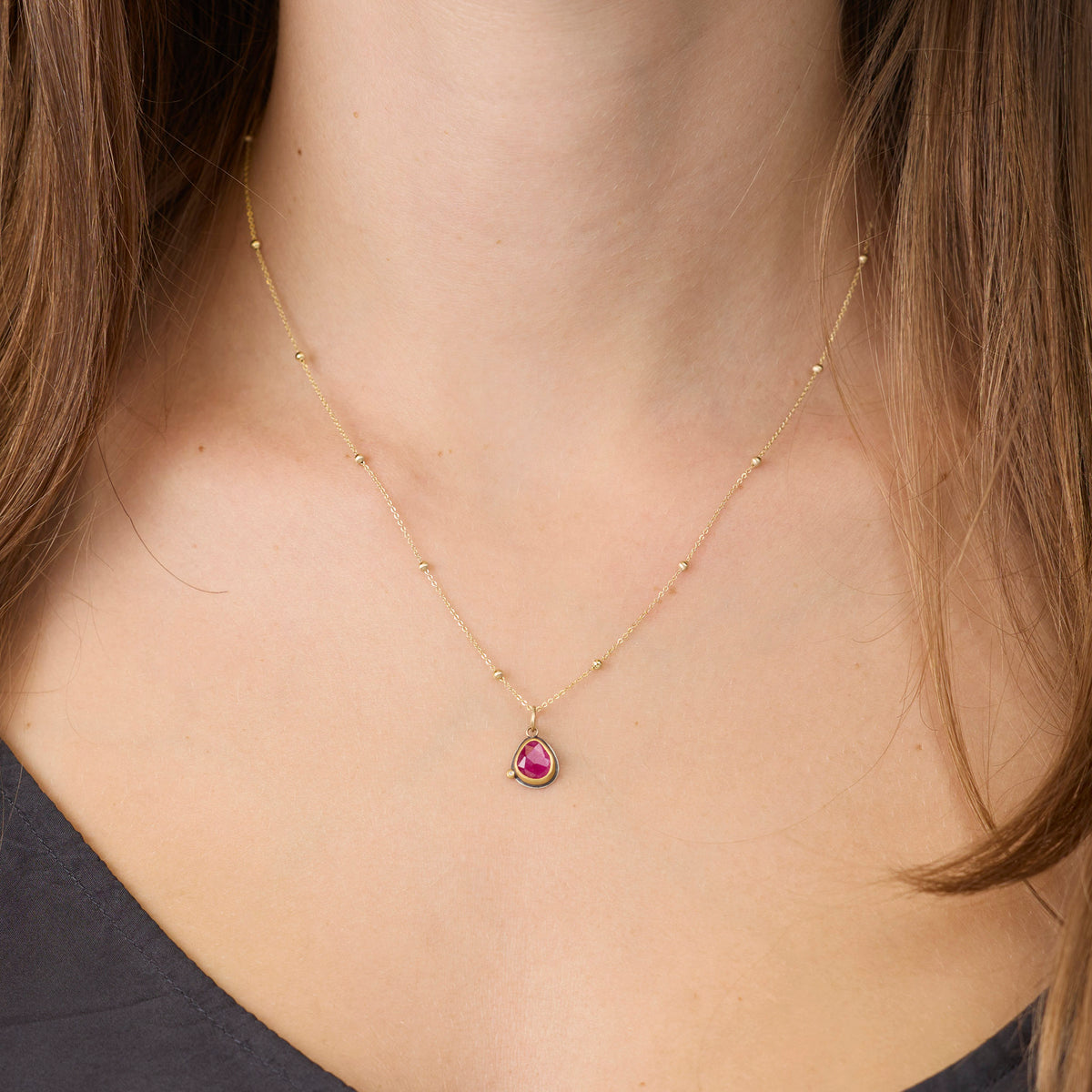 Delicate Ruby Necklace with Diamond