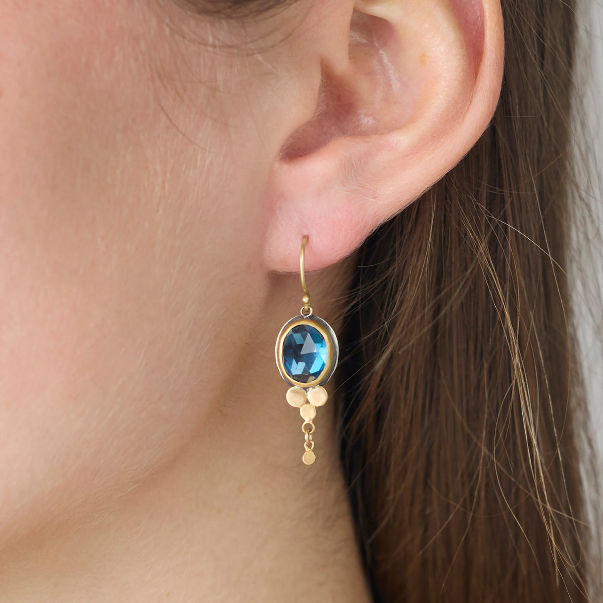 London Blue Topaz Earrings with 22k Disks