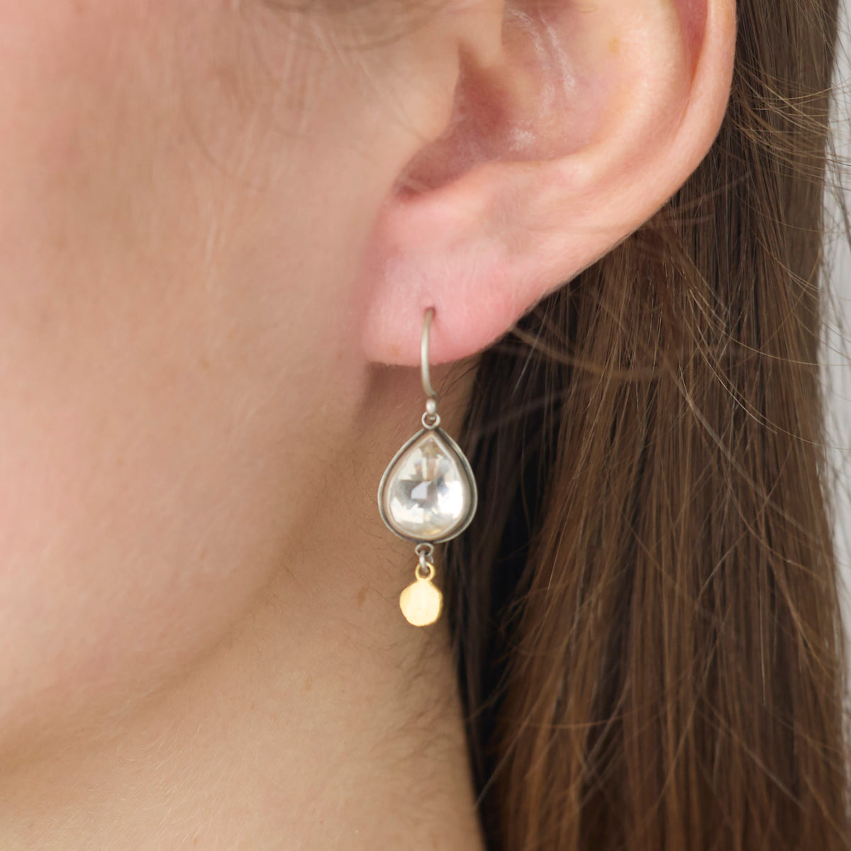 Clear Topaz Teardrop Earrings with 22k Disks
