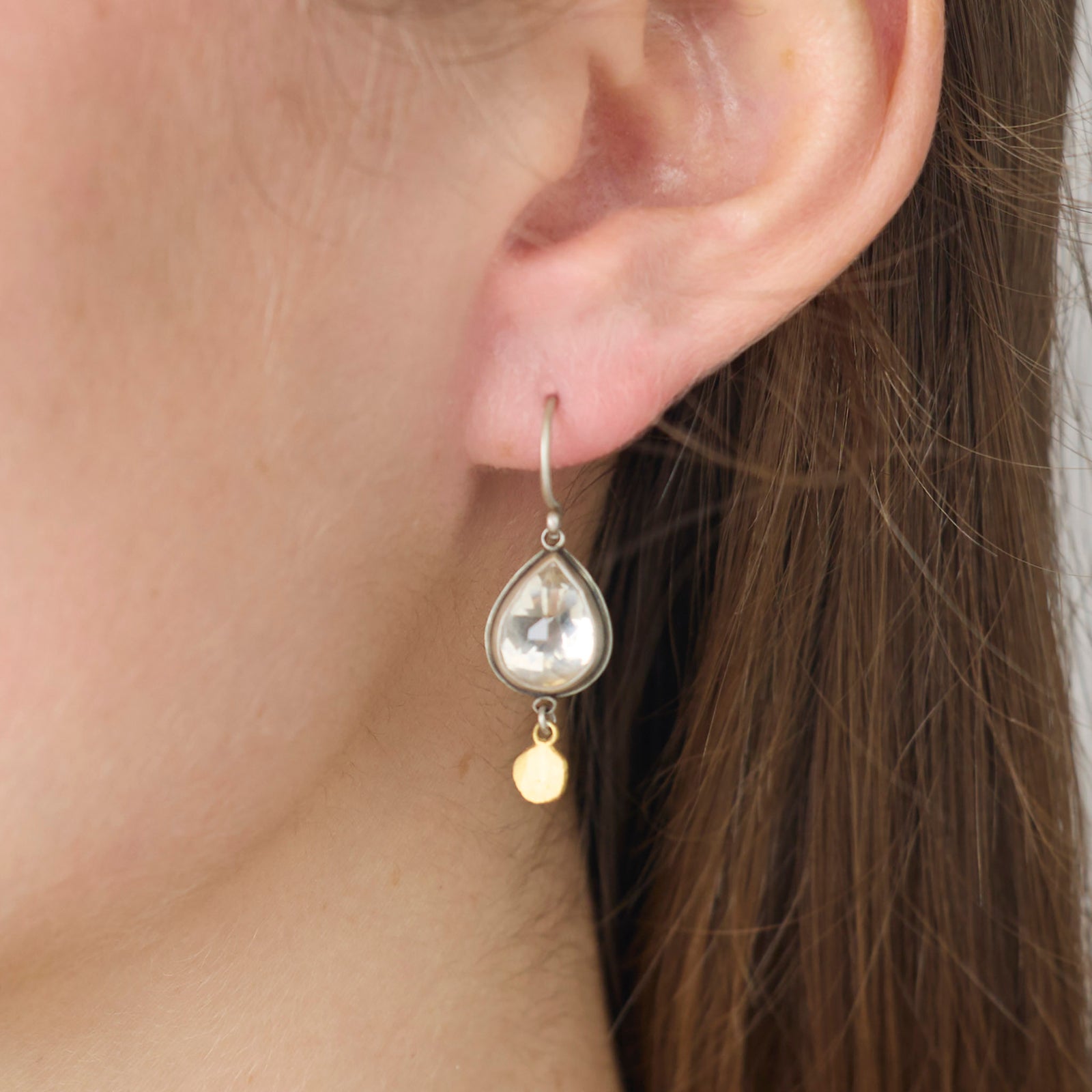 Clear Topaz Teardrop Earrings with 22k Disks