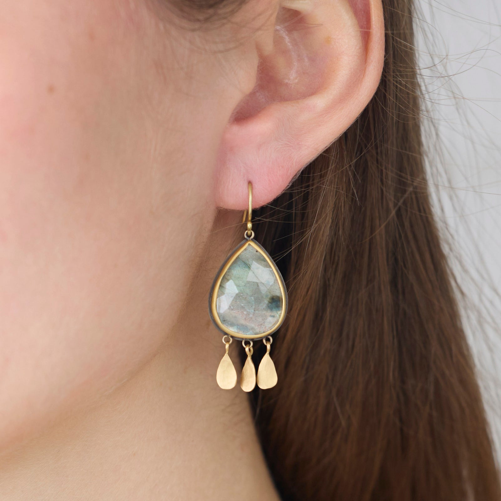 Labradorite Teardrop Earrings with 22k Fringe