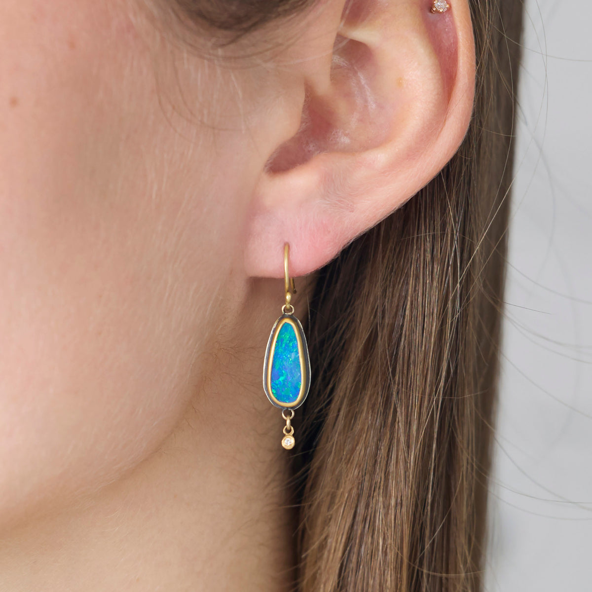Australian Opal Earrings with Diamond Drops