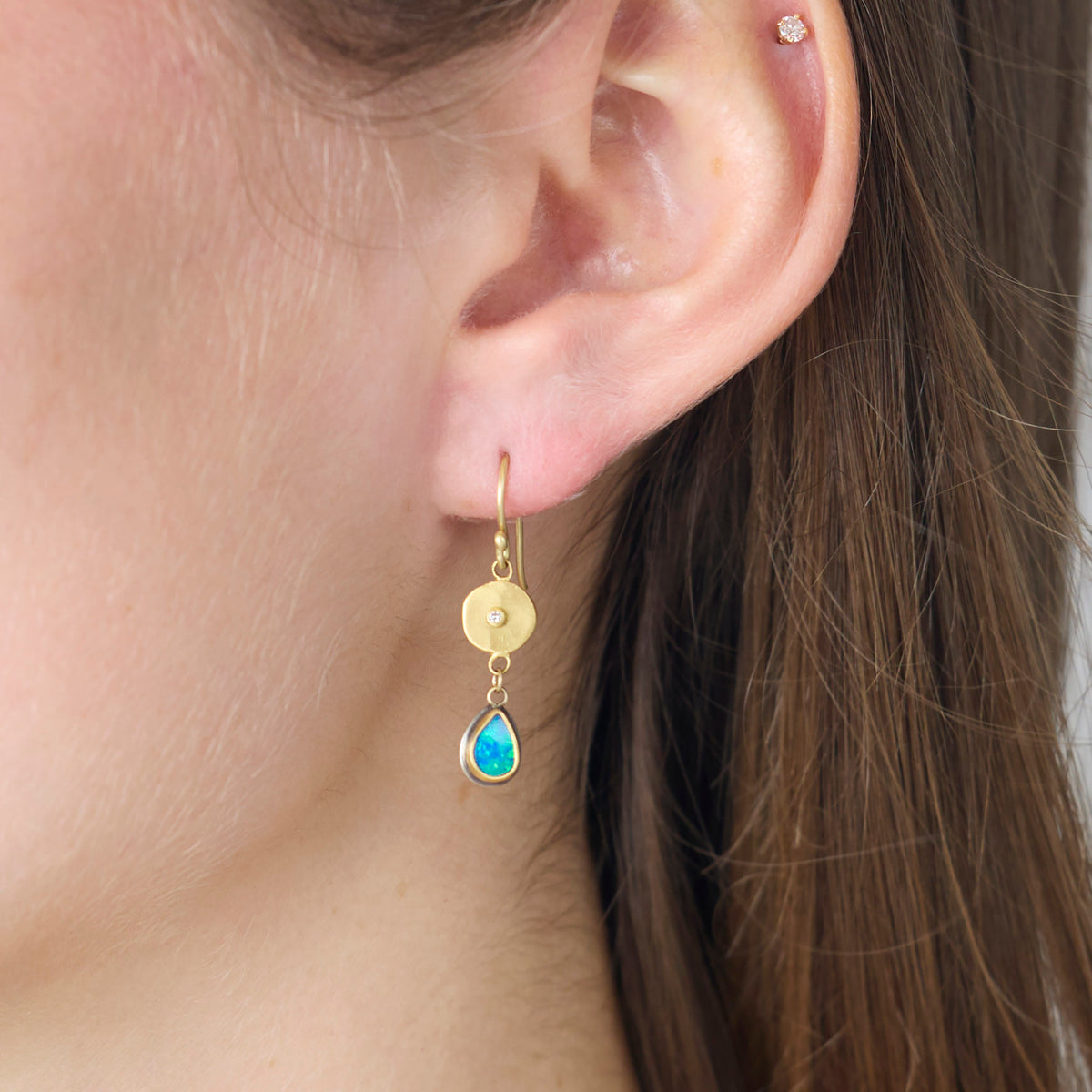 Dainty Australian Opal and 22k Disk Earrings