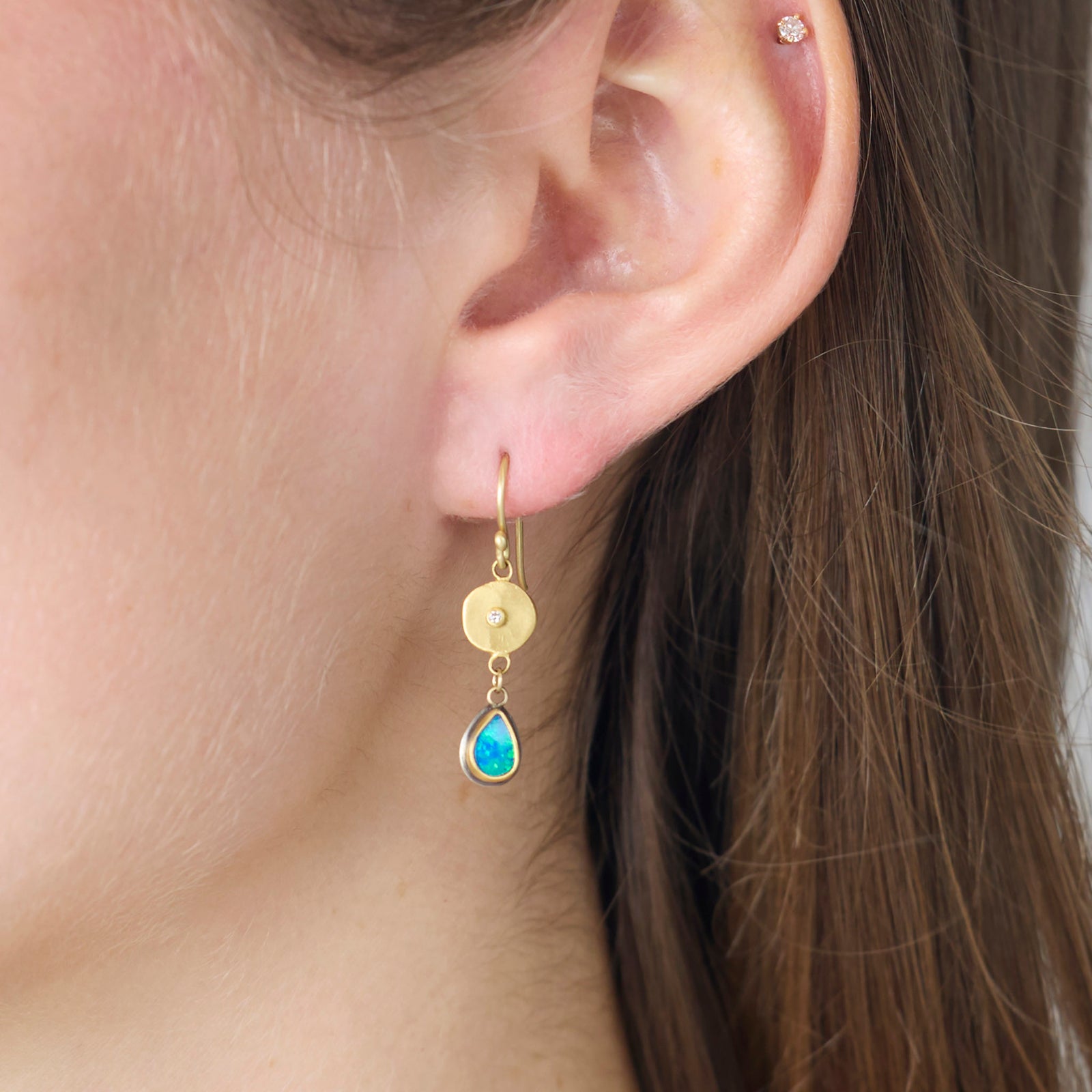 Dainty Australian Opal and 22k Disk Earrings