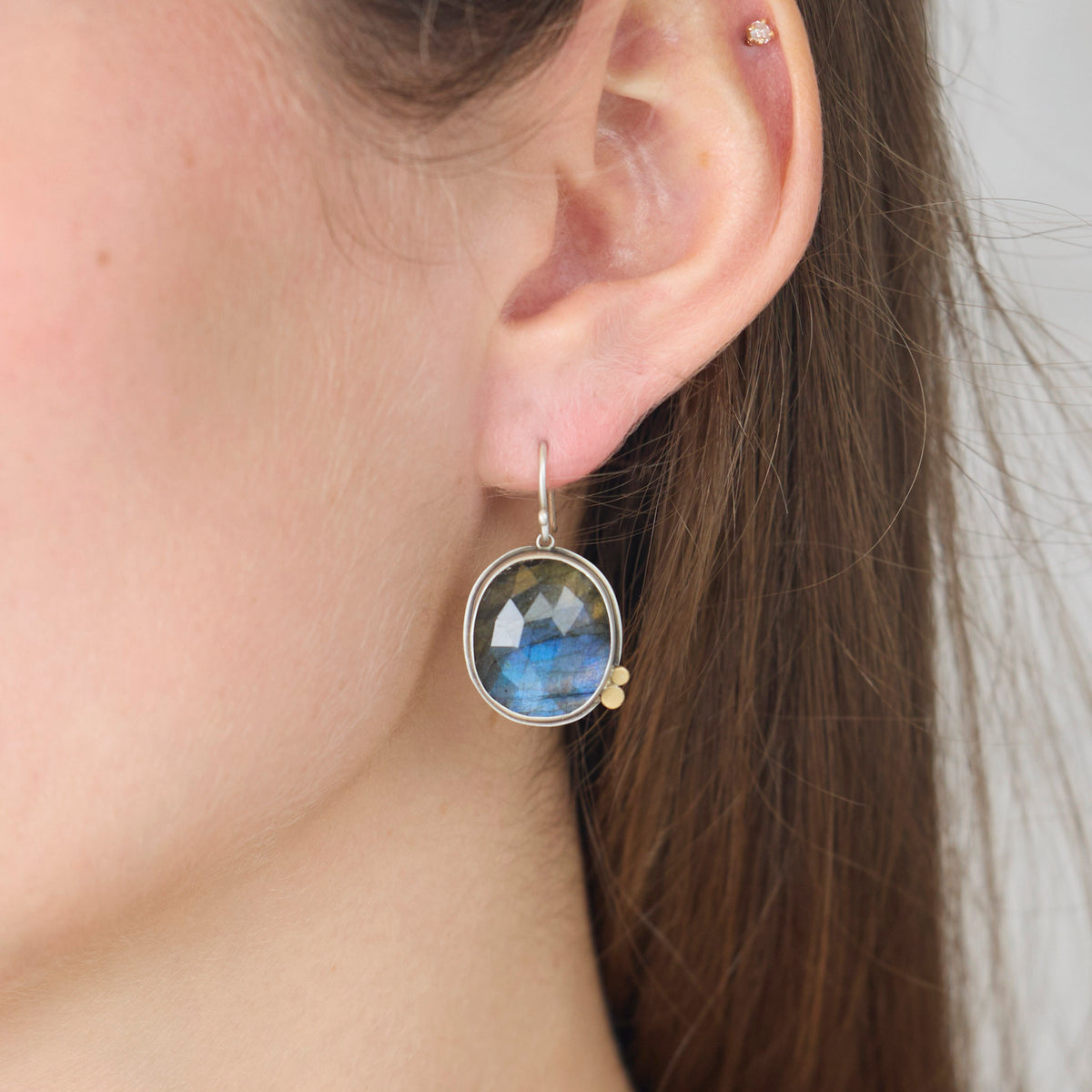 Labradorite Earrings with Gold Dots