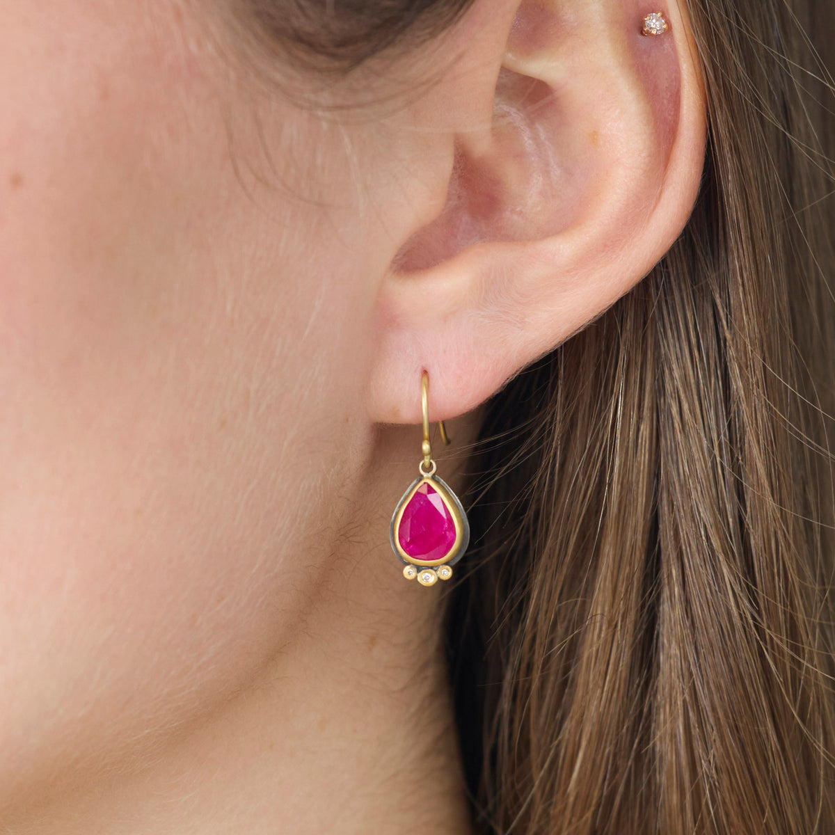 Ruby Teardrop Earrings with Diamonds